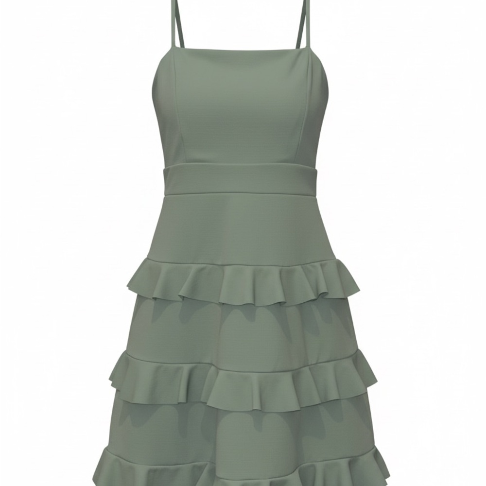 Altar'd State Sage Green Ruffle Tiered Spaghetti Strap Dress